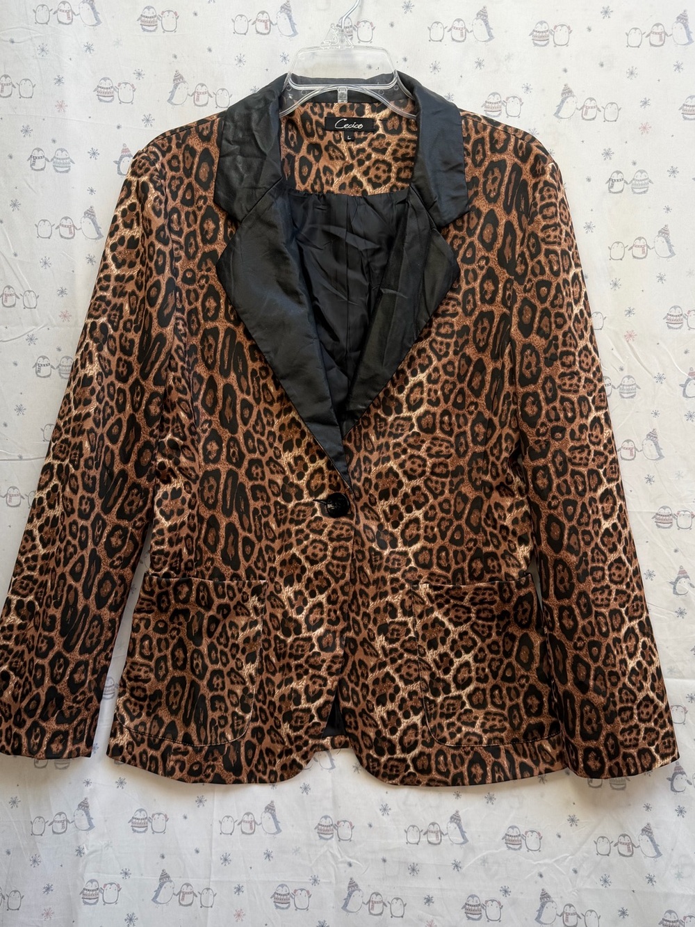 Cecico Leopard Print Velvet Blazer with Black Satin Lapel. L